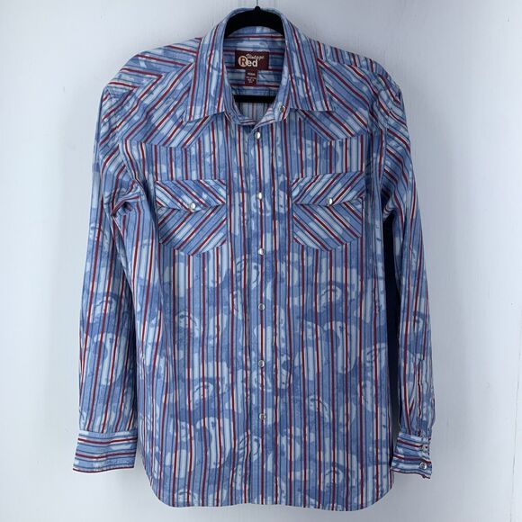 Vintage Red Mens Medium Pearl Snap Western Cowboy Shirt Retro Rodeo Grunge Punk - Picture 1 of 8
